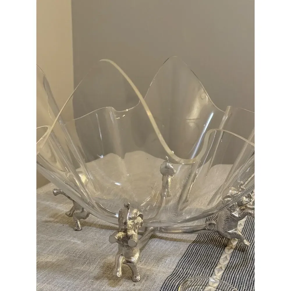 🐘 Arthur Court Elephant Salad Bowl & Guzzini Italy Utensil Set Acrylic